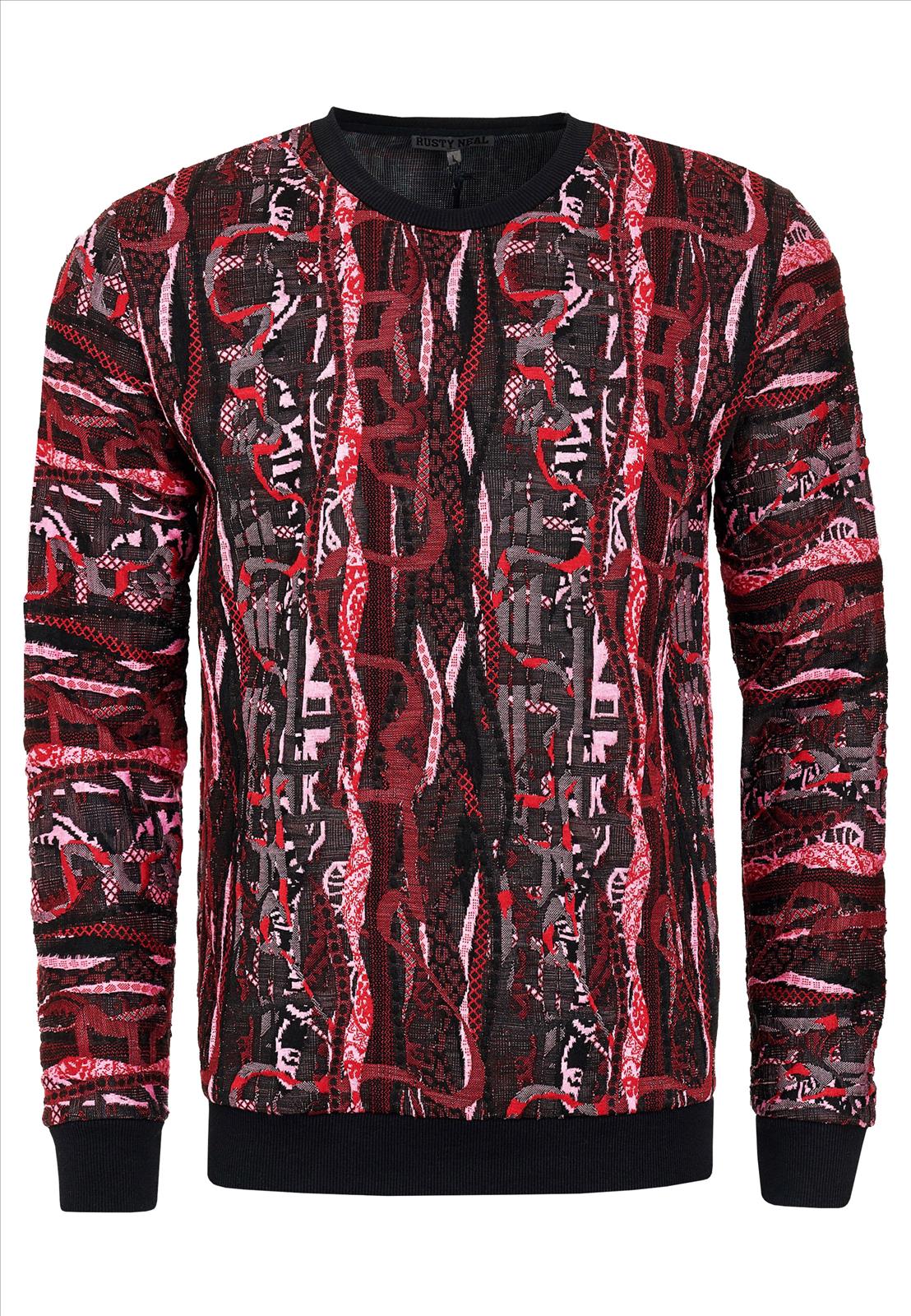 Rusty Neal - Rocas GmbH (Jeans, Young Fashion) - Jeans, Pullover, T-Shirts, Sweatshirts, Longshirts | 50% Rabatt - Jacquard Sweater im 90er New York Style | Artikel-Nr. 19132 | Sweatshirt | MARKE Rusty Neal PASSFORM Regular Fit MATERIAL 76% Polyester, 22% Viskose, 2% Elastan GEWICHT 600 gr HERSTELLUNGSLAND Türkei KRAGENFORM Rundhals BESONDERE MERKMALE Jacquard Sweater mit Muster | Kategorie: Sweatshirt / JACQUARD | Angebot: Herrenbekleidung, Herren Accessoires, Young Fashion, Sofortprogramme, Orderware | Adresse: Rocas GmbH - Weselerstr. 115 - 47608 Geldern - Tel: 0157 / 50996802 - info@rustyneal.de