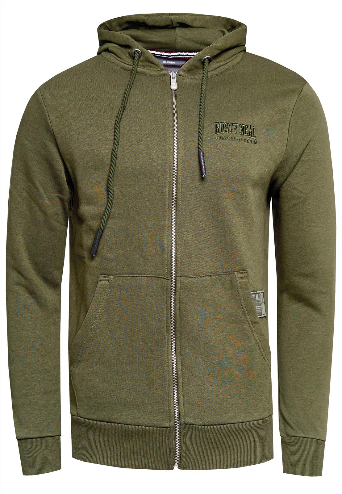 Rusty Neal - Rocas GmbH (Jeans, Young Fashion) - Jeans, Pullover, T-Shirts, Sweatshirts, Longshirts | 33% Rabatt - Sweat-Jacke mit Boxlogo & Print auf der Kapuze | Artikel-Nr. 19157 | Sweatjacke | MARKE Rusty Neal PASSFORM Regular Fit MATERIAL 70% Baumwolle, 30% Polyester GEWICHT 500 gr HERSTELLUNGSLAND Türkei KRAGENFORM Kapuze BESONDERE MERKMALE Sweatjacke mit Boxlogo | Kategorie: Sweatshirt / SWEAT-JACKE | Angebot: Herrenbekleidung, Herren Accessoires, Young Fashion, Sofortprogramme, Orderware | Adresse: Rocas GmbH - Weselerstr. 115 - 47608 Geldern - Tel: 0157 / 50996802 - info@rustyneal.de