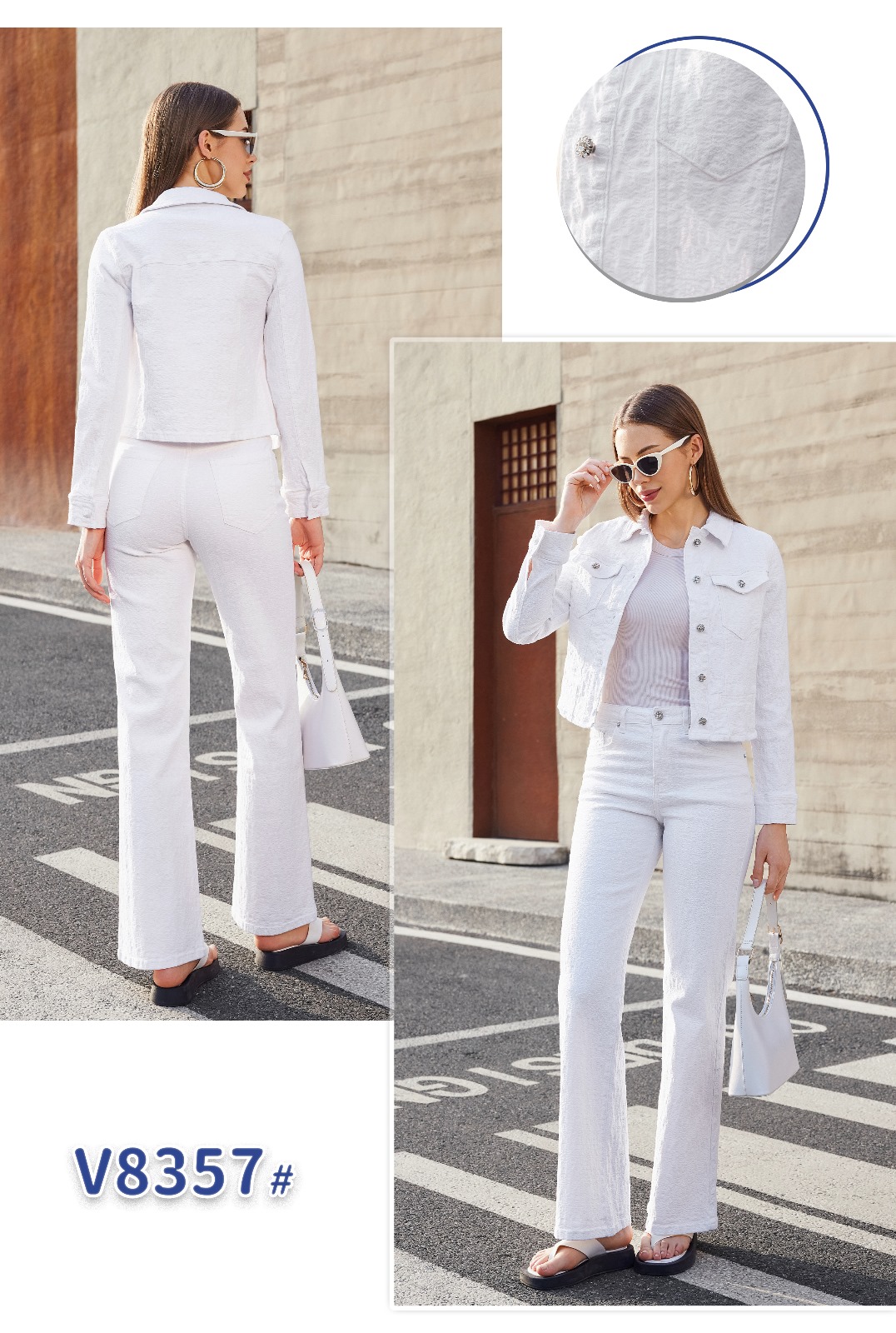 Hier geht's zum Shop von: A-Star - Damenbekleidung - Jeans - Hosen | Artikel-Nr. V8357 | Jewelly | Stoff mit Struktur Jacke und Hose ist in selber Struktur kann als Set getragen werden. Hose - 13€Jacke - 16€ Größen im Lot (Hose) 34 = 136 = 338 = 340 = 242 = 1 (Jacke) S = 3M = 3L = 2XL = 2 | Kategorie: Jeans Jacke/Weste | Adresse: A-Star Mode UG - Trakehnenstraße 17 - 47445 Moers - Tel: 021317183752 - a.starfashionug@gmail.com | Angebot: Damenbekleidung, Große Größen, Young Fashion, Sofortprogramme, Orderware
