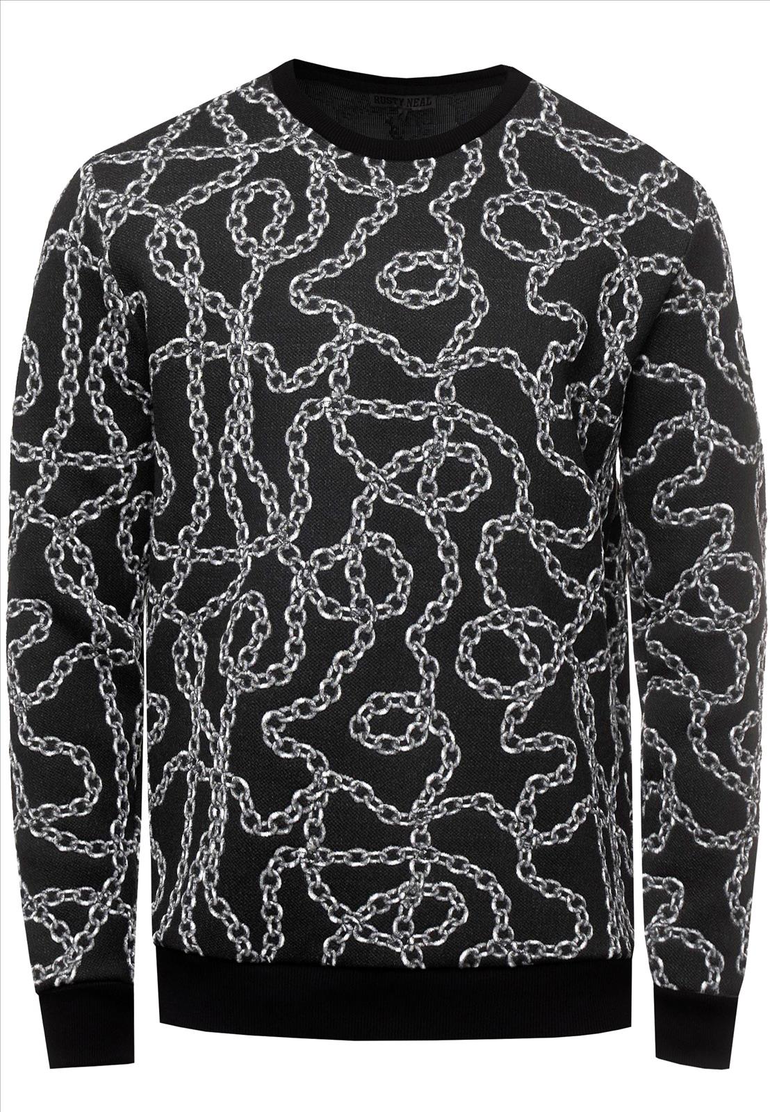 Rusty Neal - Rocas GmbH (Jeans, Young Fashion) - Jeans, Pullover, T-Shirts, Sweatshirts, Longshirts | 50% Rabatt - Jacquard Sweater mit Ketten-Design | Artikel-Nr. 19141 | Sweatshirt | MARKE Rusty Neal PASSFORM Regular Fit MATERIAL 78% Polyester, 20% Viskose, 2% Elastan GEWICHT 600 gr HERSTELLUNGSLAND Türkei KRAGENFORM Rundhals BESONDERE MERKMALE Jacquard Sweater mit Muster | Kategorie: Sweatshirt / JACQUARD | Angebot: Herrenbekleidung, Herren Accessoires, Young Fashion, Sofortprogramme, Orderware | Adresse: Rocas GmbH - Weselerstr. 115 - 47608 Geldern - Tel: 0157 / 50996802 - info@rustyneal.de