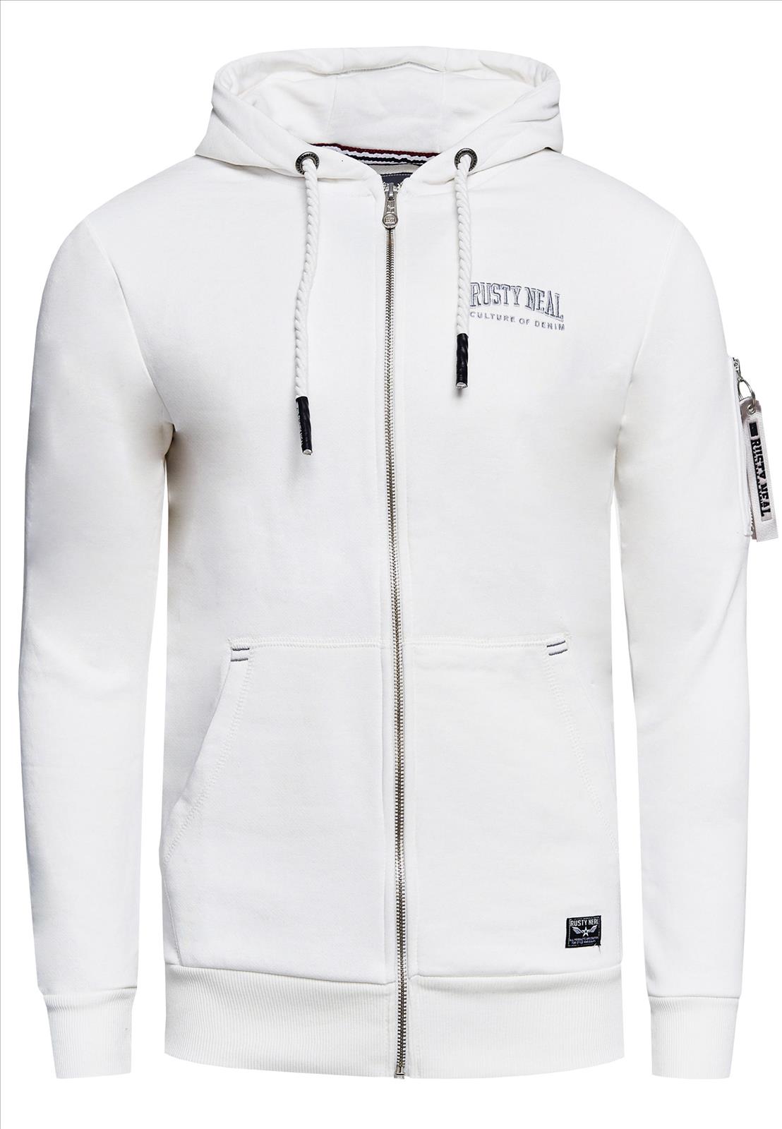 Rusty Neal - Rocas GmbH (Jeans, Young Fashion) - Jeans, Pullover, T-Shirts, Sweatshirts, Longshirts | 33% Rabatt - Sweat-Jacke mit Boxlogo & Kapuzendesign | Artikel-Nr. 19156 | Sweatjacke | MARKE Rusty Neal PASSFORM Regular Fit MATERIAL 70% Baumwolle, 30% Polyester GEWICHT 500 gr HERSTELLUNGSLAND Türkei KRAGENFORM Kapuze BESONDERE MERKMALE Sweatjacke mit Boxlogo | Kategorie: Sweatshirt / SWEAT-JACKE | Angebot: Herrenbekleidung, Herren Accessoires, Young Fashion, Sofortprogramme, Orderware | Adresse: Rocas GmbH - Weselerstr. 115 - 47608 Geldern - Tel: 0157 / 50996802 - info@rustyneal.de