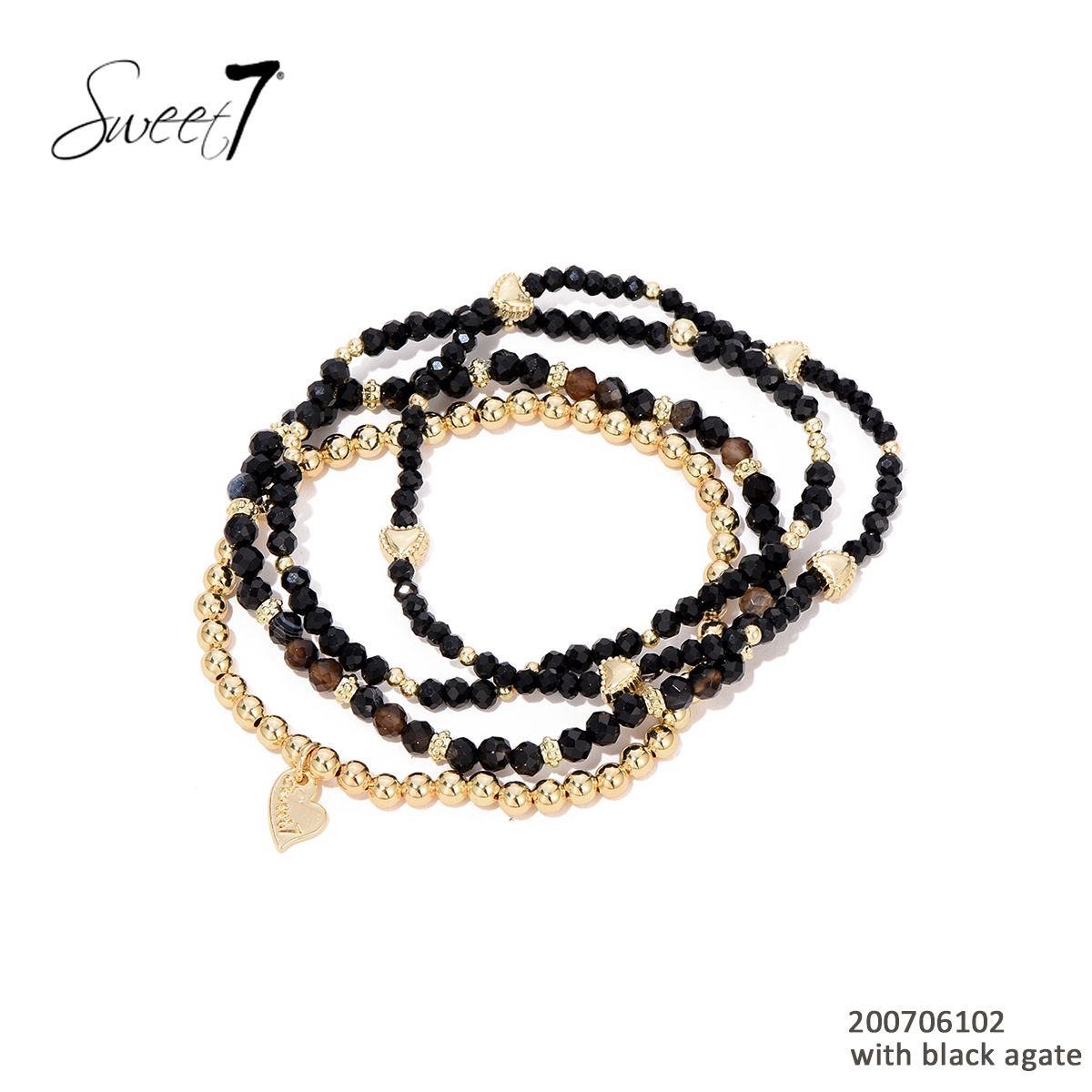 Hier geht's zum Shop von: Sunny Mode GmbH - Junge Mode aus Paris | Artikel-Nr. 200706102 | ARMBAND SWEET7 | Edles 4-reihiges Armbandset mit funkelnden schwarzen Achat-Perlen und goldfarbenen Elementen. Vielseitig tragbar – ob einzeln oder als Lagen-Look. Schwarzer Achat gilt als Schutzstein und steht für innere Stärke, Erdung und Selbstvertrauen. | Kategorie: Schmuck / Armbänder | Adresse: Sunny Mode GmbH - Kölner Str. 1 - 65760 Eschborn - Tel: 06196 483138 - info@sunnymode.de | Angebot: Damenbekleidung, Damen Accessoires, Große Größen, Young Fashion, Sofortprogramme