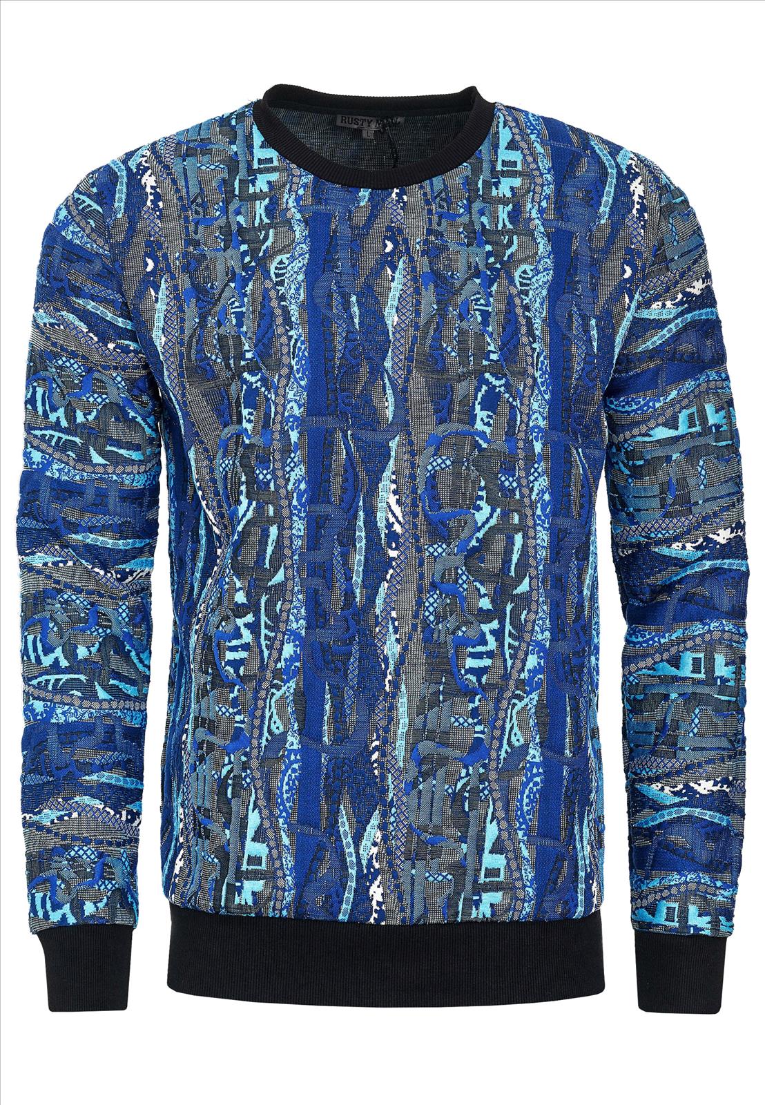 Rusty Neal - Rocas GmbH (Jeans, Young Fashion) - Jeans, Pullover, T-Shirts, Sweatshirts, Longshirts | 50% Rabatt - Jacquard Sweater im 90er New York Style | Artikel-Nr. 19132 | Sweatshirt | MARKE Rusty Neal PASSFORM Regular Fit MATERIAL 76% Polyester, 22% Viskose, 2% Elastan GEWICHT 600 gr HERSTELLUNGSLAND Türkei KRAGENFORM Rundhals BESONDERE MERKMALE Jacquard Sweater mit Muster | Kategorie: Sweatshirt / JACQUARD | Angebot: Herrenbekleidung, Herren Accessoires, Young Fashion, Sofortprogramme, Orderware | Adresse: Rocas GmbH - Weselerstr. 115 - 47608 Geldern - Tel: 0157 / 50996802 - info@rustyneal.de
