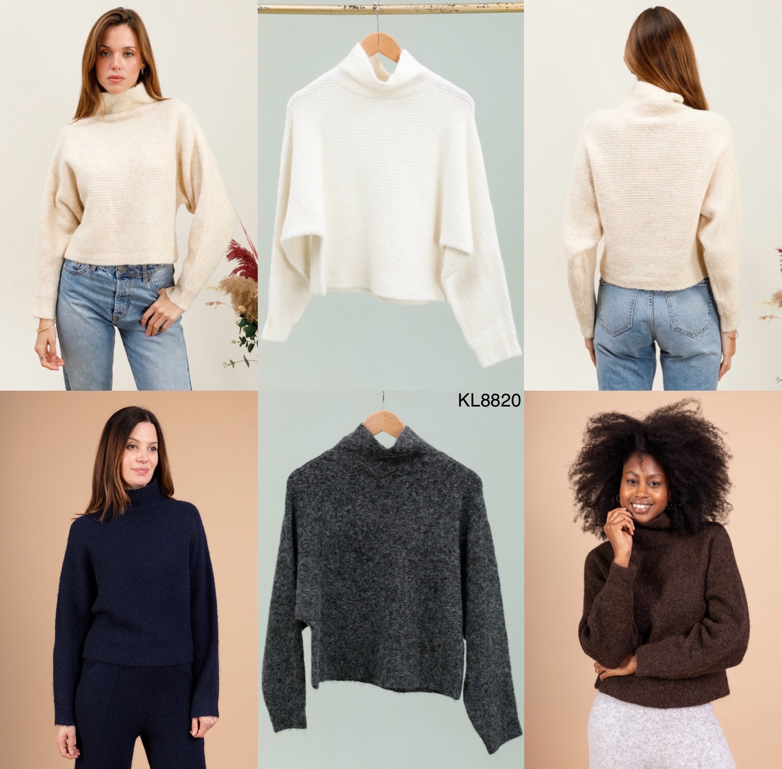 Hier geht's zum Shop von: Ala Mode Fashion-DOB;Accessoires;Leather Wear; Young Fashion - Neuss | Artikel-Nr. KL8820 | 54%Polyester recyclé 19%Nylon 12%Laine 8%Polyester 5%Alpaca 2%Spandex | Mindestbestellmenge 2 Stück | Kategorie: Pullover | Adresse: Ala Mode Fashion - Breslauerstr. 8 Raum 113 - 41460 neuss - Tel: 021312091616 - ala-mode@web.de | Angebot: Sofortprogramme, Orderware