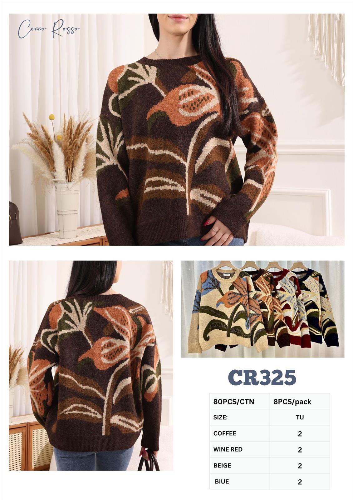 Macco Moda GmbH Le Bonbon - DOB - Neuss | 8er lot Strick Pullover | Artikel-Nr. CR325 | Pulli | 45 % Viscose / 30 % Acryl / 20 % Wolle / 5 % ElasthanAA 60 cm | Kategorie: Pullover | Angebot: Damenbekleidung, Damen Accessoires, Herren Accessoires, Große Größen, Young Fashion, Sofortprogramme, Orderware | Adresse: Macco Moda GmbH - Le Bonbon - Anton-Kux-Str. 2 B201 - 41460 Neuss - Tel: +49 17680315577 - maccomoda@outlook.com