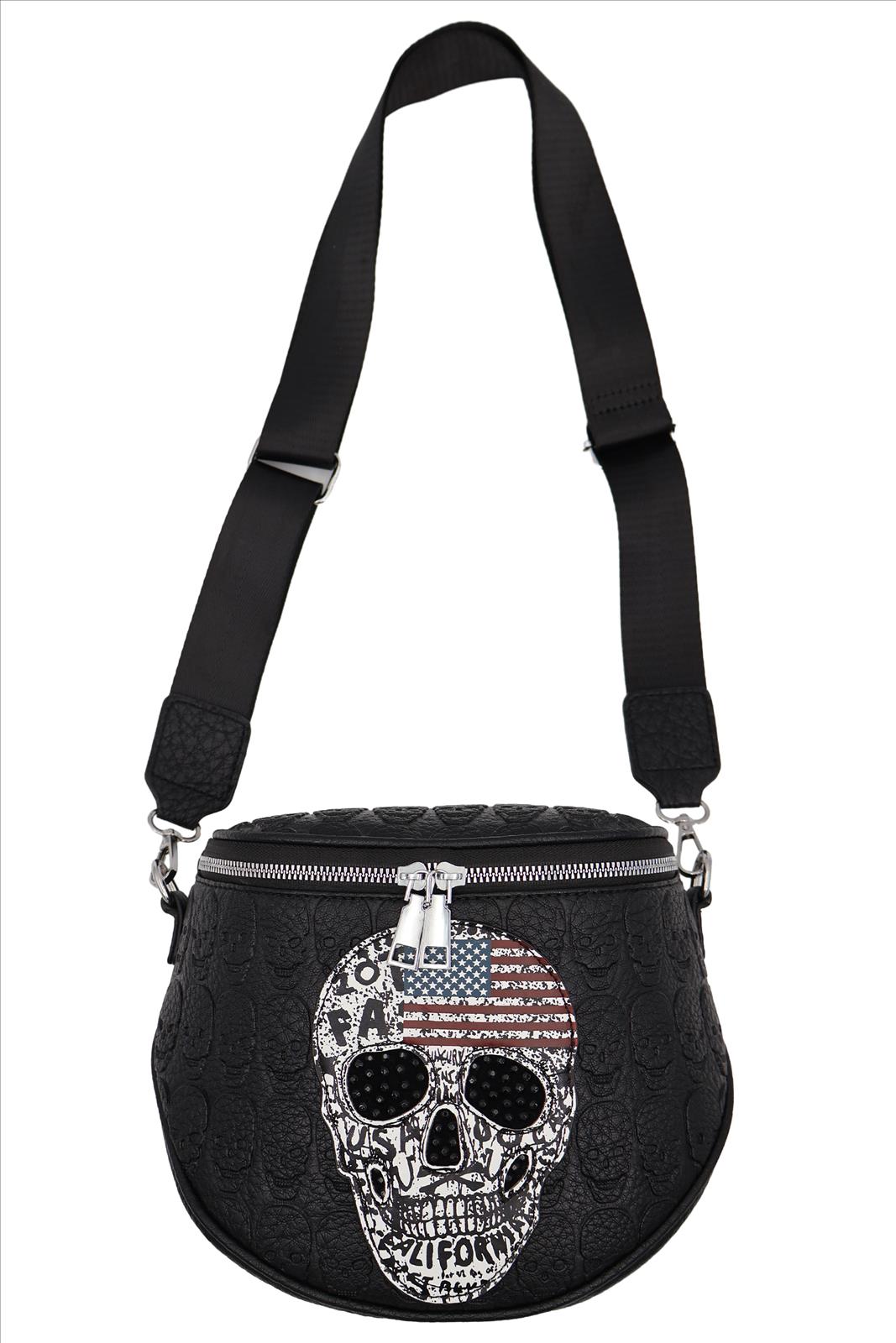 YIDA Import Export Großhandel GmbH - Dessous;Young Fashion - Neuss | Artikel-Nr. BV351-2 | Totenkopf | Produktname :Totenkopf Material: 75% STOFF, 25% PU Merkmale:Die Umhängetaschen in unserem Sortiment zeichnen sich durch die subtile Eleganz eines weißen Totenkopfes mit einer eingearbeiteten amerikanischen Flagge und umgebenden kleinen Totenköpfen aus, perfekt für den selbstbewussten Ausdruck persönlichen Stils. | Kategorie: Totenkopf | Angebot: Sofortprogramme, Orderware | Adresse: YIDA Import Export Großhandel GmbH - Anton-Kux-Str. 2 - 41460 Neuss - Tel: 015734500730 - yidabag@yahoo.de