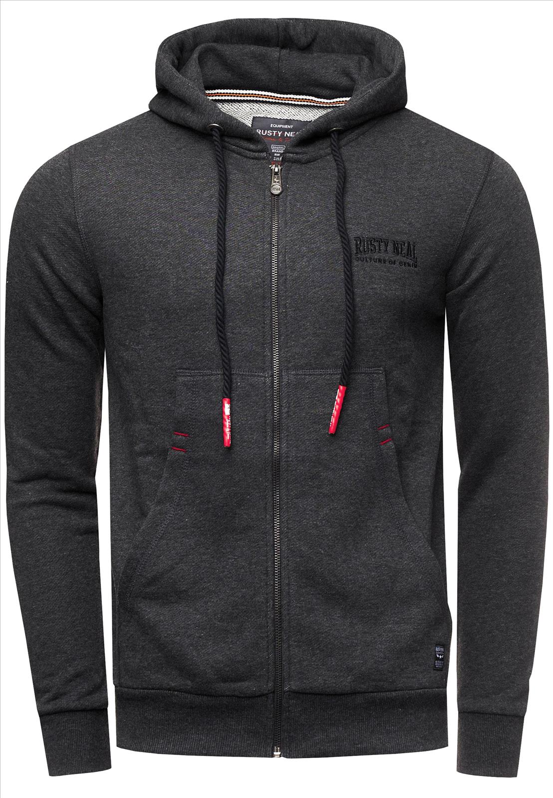 Rusty Neal - Rocas GmbH (Jeans, Young Fashion) - Jeans, Pullover, T-Shirts, Sweatshirts, Longshirts | 33% Rabatt - Sweat-Jacke mit Boxlogo & Hoher Kängurutasche | Artikel-Nr. 19155 | Sweatjacke | MARKE Rusty Neal PASSFORM Regular Fit MATERIAL 70% Baumwolle, 30% Polyester GEWICHT 500 gr HERSTELLUNGSLAND Türkei KRAGENFORM Kapuze BESONDERE MERKMALE Sweatjacke mit Boxlogo | Kategorie: Sweatshirt / SWEAT-JACKE | Angebot: Herrenbekleidung, Herren Accessoires, Young Fashion, Sofortprogramme, Orderware | Adresse: Rocas GmbH - Weselerstr. 115 - 47608 Geldern - Tel: 0157 / 50996802 - info@rustyneal.de