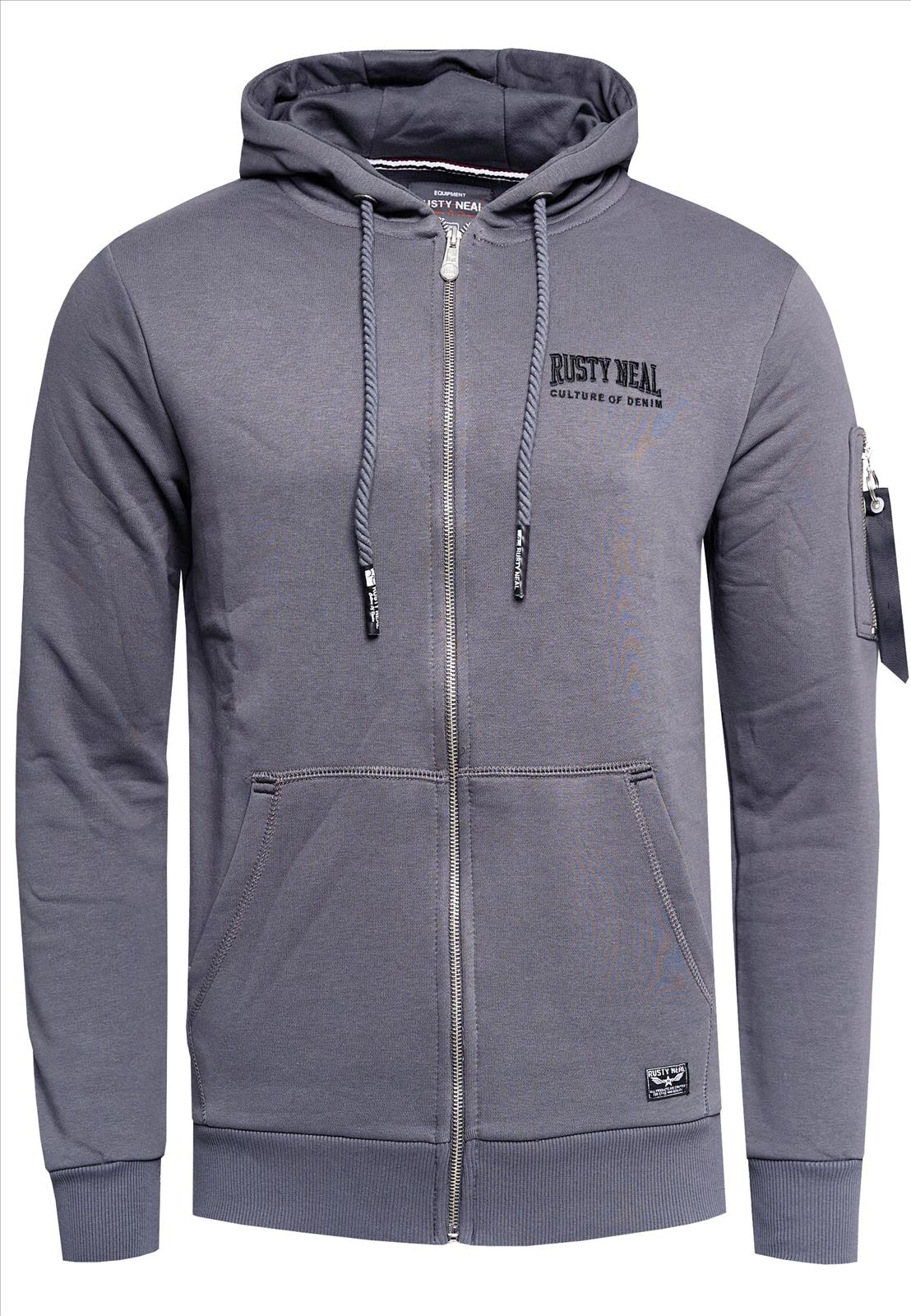 Rusty Neal - Rocas GmbH (Jeans, Young Fashion) - Jeans, Pullover, T-Shirts, Sweatshirts, Longshirts | 33% Rabatt - Sweat-Jacke mit Boxlogo & Kapuzendesign | Artikel-Nr. 19156 | Sweatjacke | MARKE Rusty Neal PASSFORM Regular Fit MATERIAL 70% Baumwolle, 30% Polyester GEWICHT 500 gr HERSTELLUNGSLAND Türkei KRAGENFORM Kapuze BESONDERE MERKMALE Sweatjacke mit Boxlogo | Kategorie: Sweatshirt / SWEAT-JACKE | Angebot: Herrenbekleidung, Herren Accessoires, Young Fashion, Sofortprogramme, Orderware | Adresse: Rocas GmbH - Weselerstr. 115 - 47608 Geldern - Tel: 0157 / 50996802 - info@rustyneal.de