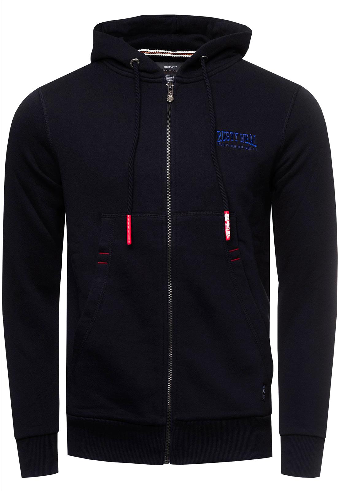 Rusty Neal - Rocas GmbH (Jeans, Young Fashion) - Jeans, Pullover, T-Shirts, Sweatshirts, Longshirts | 33% Rabatt - Sweat-Jacke mit Boxlogo & Hoher Kängurutasche | Artikel-Nr. 19155 | Sweatjacke | MARKE Rusty Neal PASSFORM Regular Fit MATERIAL 70% Baumwolle, 30% Polyester GEWICHT 500 gr HERSTELLUNGSLAND Türkei KRAGENFORM Kapuze BESONDERE MERKMALE Sweatjacke mit Boxlogo | Kategorie: Sweatshirt / SWEAT-JACKE | Angebot: Herrenbekleidung, Herren Accessoires, Young Fashion, Sofortprogramme, Orderware | Adresse: Rocas GmbH - Weselerstr. 115 - 47608 Geldern - Tel: 0157 / 50996802 - info@rustyneal.de