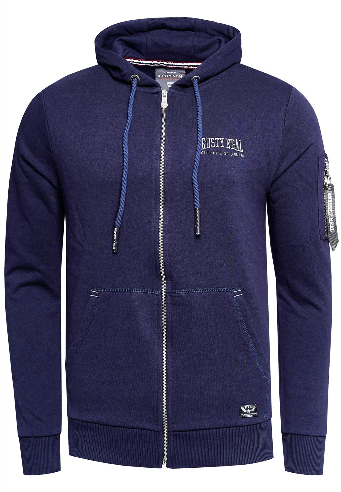 Rusty Neal - Rocas GmbH (Jeans, Young Fashion) - Jeans, Pullover, T-Shirts, Sweatshirts, Longshirts | 33% Rabatt - Sweat-Jacke mit Boxlogo & Kapuzendesign | Artikel-Nr. 19156 | Sweatjacke | MARKE Rusty Neal PASSFORM Regular Fit MATERIAL 70% Baumwolle, 30% Polyester GEWICHT 500 gr HERSTELLUNGSLAND Türkei KRAGENFORM Kapuze BESONDERE MERKMALE Sweatjacke mit Boxlogo | Kategorie: Sweatshirt / SWEAT-JACKE | Angebot: Herrenbekleidung, Herren Accessoires, Young Fashion, Sofortprogramme, Orderware | Adresse: Rocas GmbH - Weselerstr. 115 - 47608 Geldern - Tel: 0157 / 50996802 - info@rustyneal.de