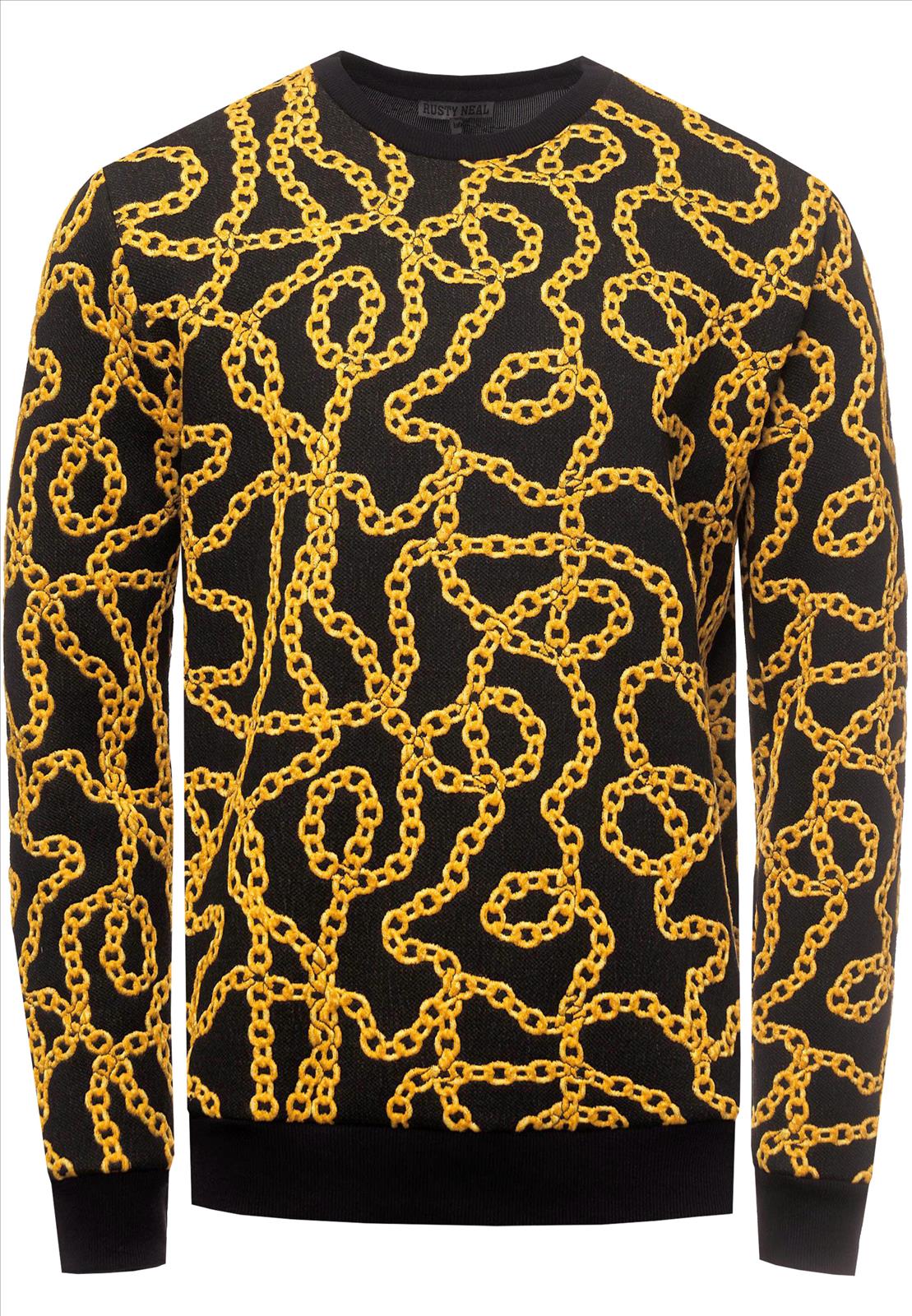 Rusty Neal - Rocas GmbH (Jeans, Young Fashion) - Jeans, Pullover, T-Shirts, Sweatshirts, Longshirts | 50% Rabatt - Jacquard Sweater mit Ketten-Design | Artikel-Nr. 19141 | Sweatshirt | MARKE Rusty Neal PASSFORM Regular Fit MATERIAL 78% Polyester, 20% Viskose, 2% Elastan GEWICHT 600 gr HERSTELLUNGSLAND Türkei KRAGENFORM Rundhals BESONDERE MERKMALE Jacquard Sweater mit Muster | Kategorie: Sweatshirt / JACQUARD | Angebot: Herrenbekleidung, Herren Accessoires, Young Fashion, Sofortprogramme, Orderware | Adresse: Rocas GmbH - Weselerstr. 115 - 47608 Geldern - Tel: 0157 / 50996802 - info@rustyneal.de