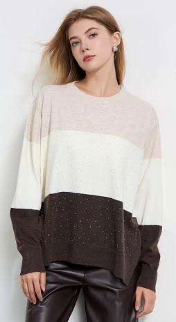 LB new fashion GmbH & Co KG - DOB, Accessoires, Young Fashion, Big Sizes - Eschborn | Pullover mit Blockstreifen und etwas Glitzer | Artikel-Nr. 85749 | Pullover mit etwas Glitzer | Pullover mit ganz breiten Streifen und etwas Glitzer 40% Polyamid, 20% Modal, 20% Viscose, 10% Polyester, 10% Elasthan | Kategorie: Pullover | Angebot: Sofortprogramme, Orderware | Adresse: LB new fashion GmbH & Co KG - Kölner Str. 1 - 65760 Eschborn - Tel: 06196/7730740 - lbfashion24@gmail.com
