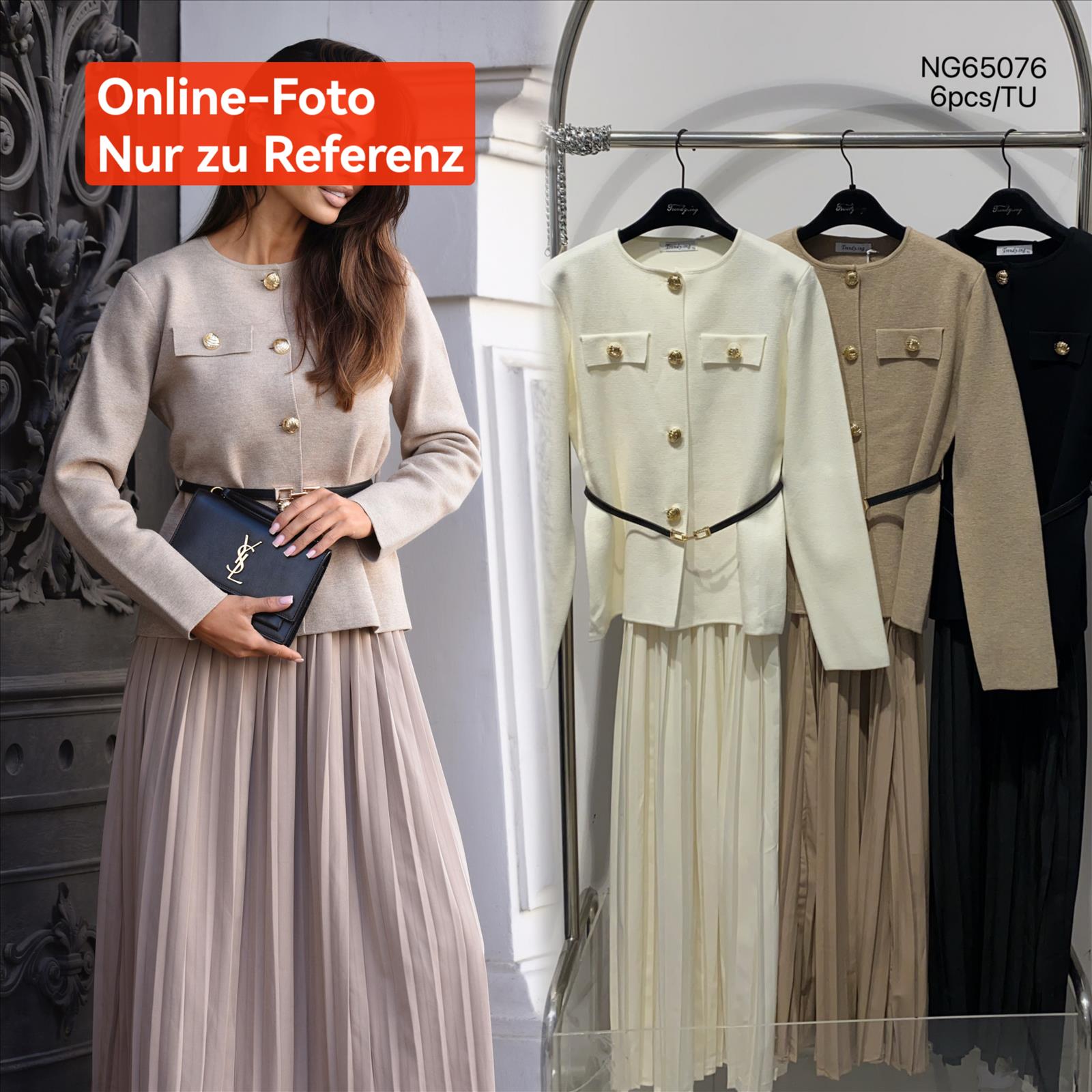 Miss Furs GmbH - MISS FURS Damenmode - Accessoires, Sportswear, Jeans, Tops, Bags | Artikel-Nr. 65076 | Zweiteiler | Strickjacke + UntenKleid | Kategorie: Bekleidung / Anzug | Angebot: Damenbekleidung, Damen Accessoires, Young Fashion, Sofortprogramme, Orderware | Adresse: Miss Furs GmbH - Breslauer Str. 8 - 41460 Neuss - Tel: 02131-3165333 - info@missfurs.de