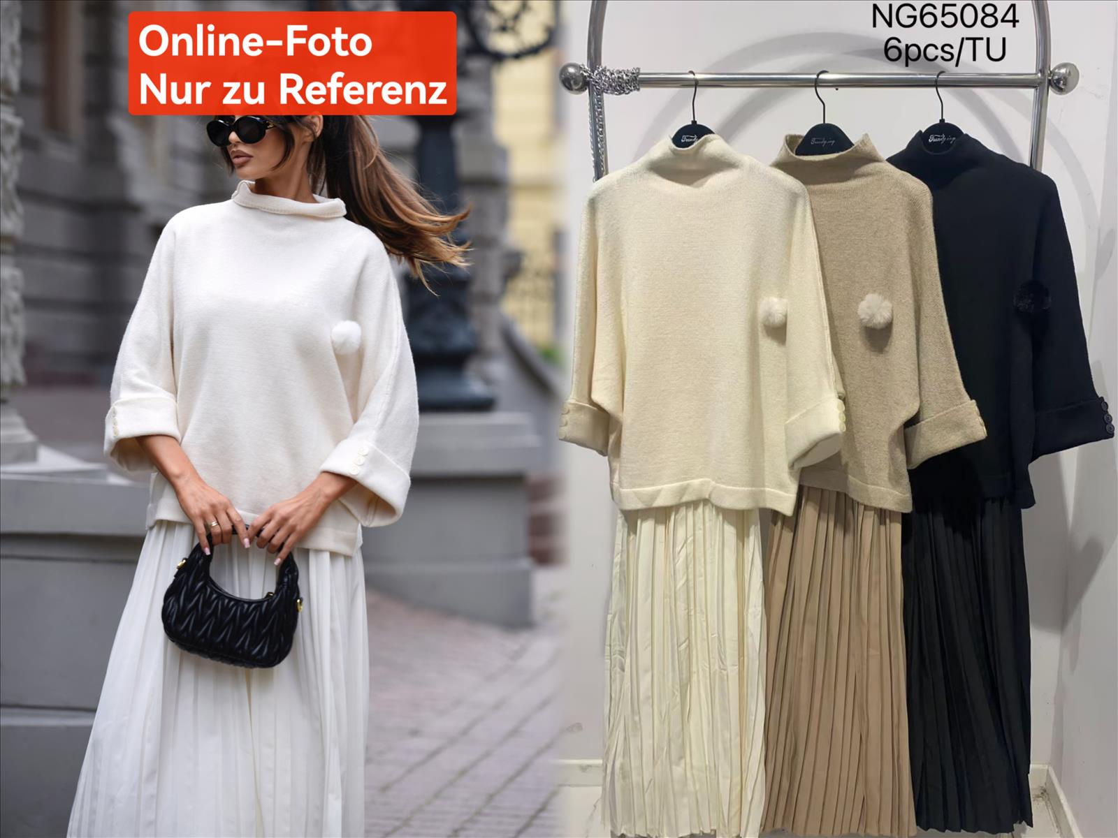Miss Furs GmbH - MISS FURS Damenmode - Accessoires, Sportswear, Jeans, Tops, Bags | Artikel-Nr. 65084 | Zweiteiler | Pullover + Untenkleid | Kategorie: Bekleidung / Anzug | Angebot: Damenbekleidung, Damen Accessoires, Young Fashion, Sofortprogramme, Orderware | Adresse: Miss Furs GmbH - Breslauer Str. 8 - 41460 Neuss - Tel: 02131-3165333 - info@missfurs.de