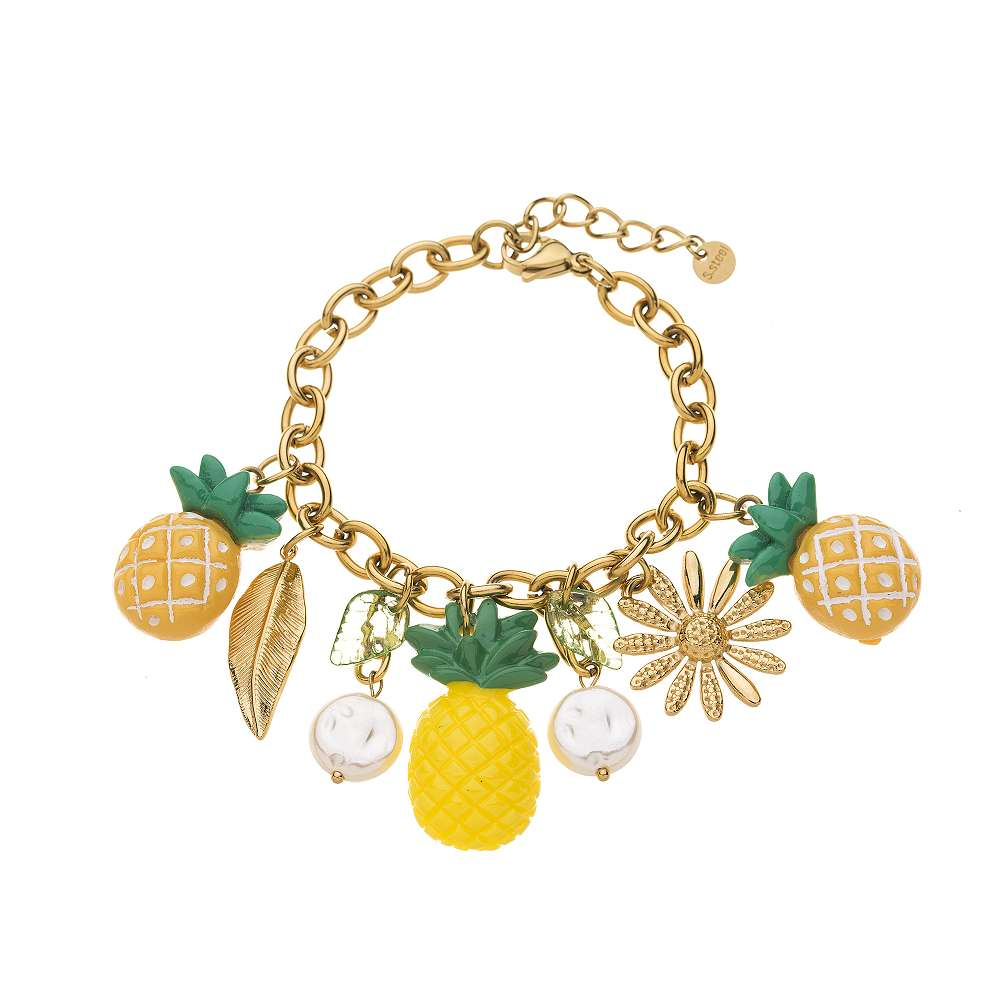 Hier geht's zum Shop von: Fox by Ren GmbH - DOB; ACCessoires - Neuss | Armband - Ananas | Artikel-Nr. OY2501-126-12000450 | Trendige und hochwertige Armband - Länge ca. 18cm - Verlängerungskette ca. 5cm - Verschluss: Karabinerverschluss - Gewicht: ca. 24g - Material: 50% Edelstahl & 50% Kunststoff | Kategorie: Schmuck / Armbänder | Adresse: Fox by Ren GmbH - Anton-Kux-Str. 2 - 41460 Neuss - Tel: 021313818241 - info@foxbyren.com | Angebot: Sofortprogramme, Orderware