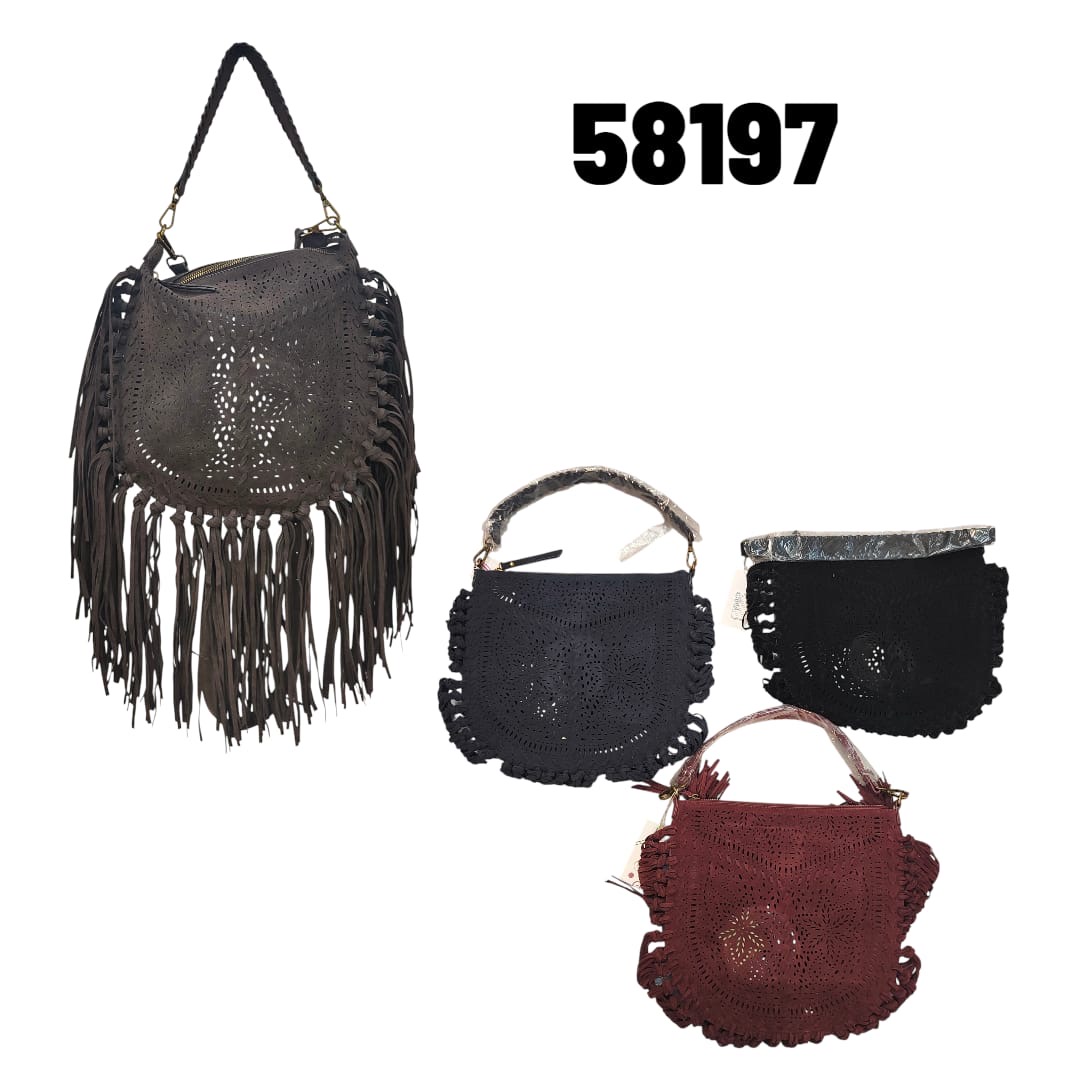 GIO TEX GMBH - Accessoires - Neuss | Artikel-Nr. 58197 | Tragetasche aus Wildlederimitat mit Fransen | Kategorie: Taschen / Trage Tasche | Angebot: Damen Accessoires | Adresse: GIO TEX GMBH - Breslauerstraße 8 - 41460 Neuss - Tel: 021313658438 - giotexgmbh@yahoo.com