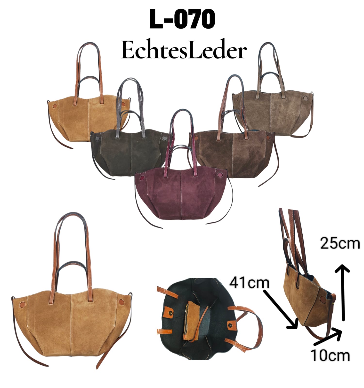 GIO TEX GMBH - Accessoires - Neuss | Artikel-Nr. L070 | Echtes Wildleder Tragetaschee | Kategorie: Taschen / Leder | Angebot: Damen Accessoires | Adresse: GIO TEX GMBH - Breslauerstraße 8 - 41460 Neuss - Tel: 021313658438 - giotexgmbh@yahoo.com